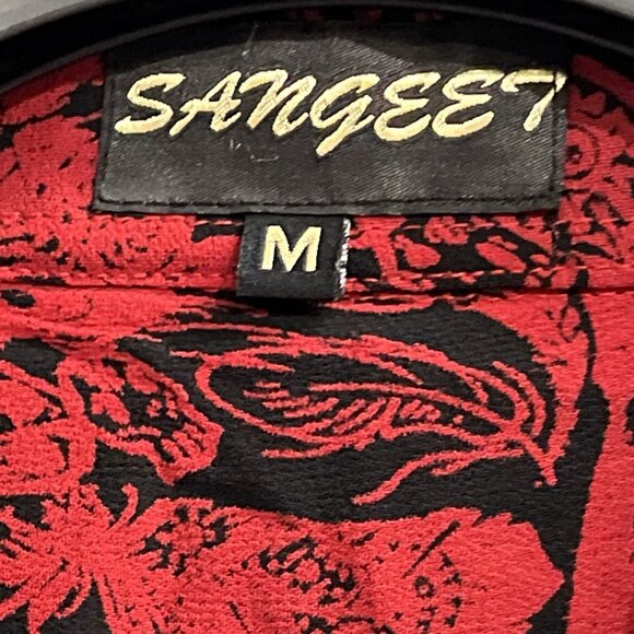 Maxi Dress Womens M Red Black Floral Mixed Media Embroidered Sheer Chiffon Boho - Picture 4 of 8